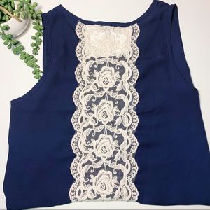 Amber Blue Sheer Blue Lace Crochet Detailed Top